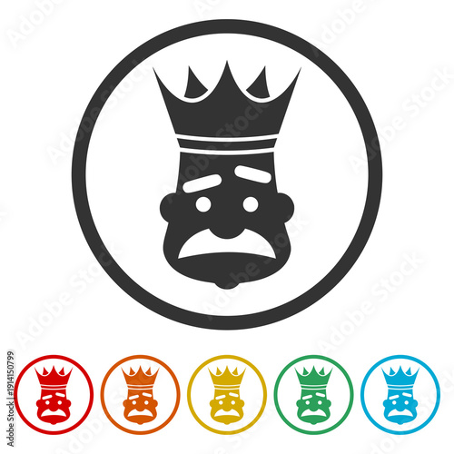King head with crown icon. Set icons in color circle buttons