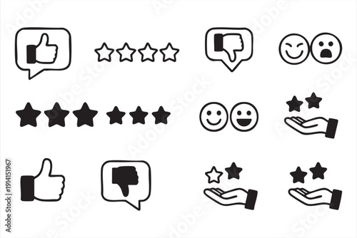 Feedback interface elements with ranking stars and reaction signs