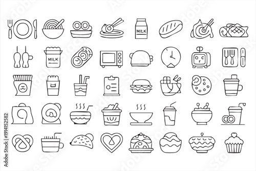 Food menu pictogram set for catering and kitchen design