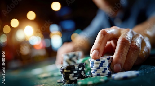 All In Poker Moment With Casino Chips and Cards