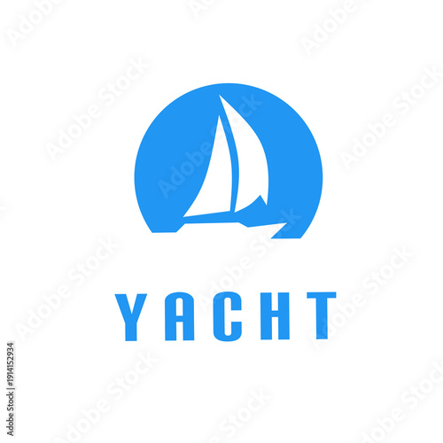 Modern minimalist yacht logo featuring a white sailboat silhouette set against a vibrant blue circular background. Ideal for luxury maritime branding, sailing clubs, and nautical travel services.
