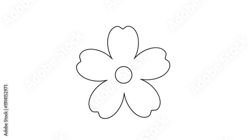 A straightforward black and white line drawing of a simple five-petal flower, presenting a clean and iconic botanical form.