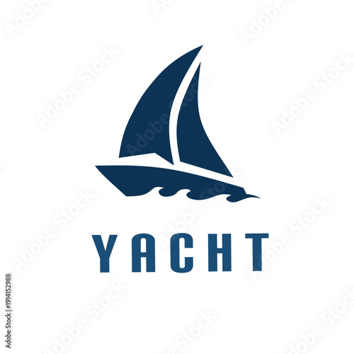 Elegant nautical logo featuring a navy blue sailboat silhouette on waves. Perfect for luxury yacht charters, sailing clubs, maritime transport, and marine tourism branding