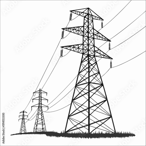 Black and white of power transmission towers electricity pylons