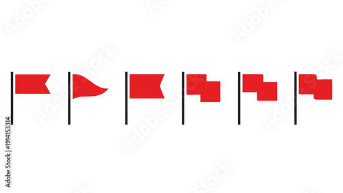 Red flag icons in different shapes and sizes on black poles