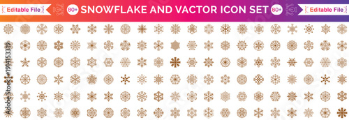 Set blue snowflake icons collection isolated on white background.