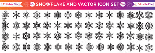 Set blue snowflake icons collection isolated on white background.