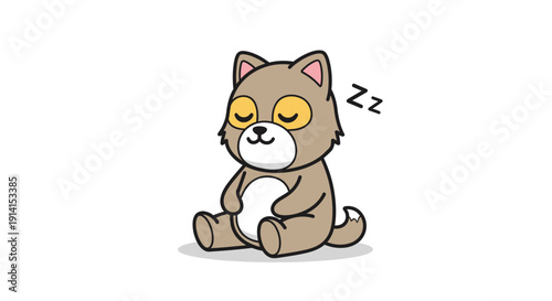 Cute cartoon dog sleeping peacefully with closed eyes and zzz symbol.