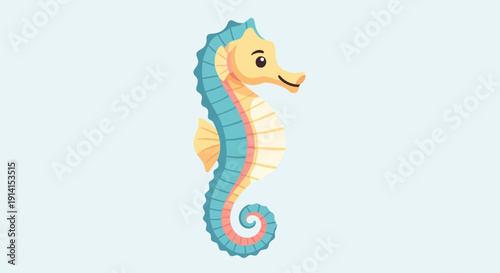 Colorful stylized illustration of a seahorse with detailed fins and tail.
