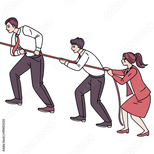 Businesspeople pulling rope in opposite directions