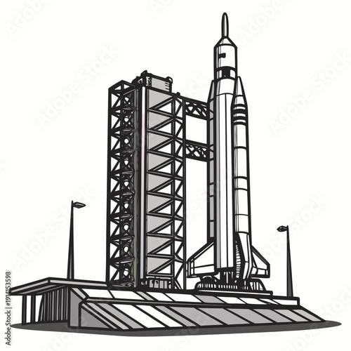 Of a rocket on a launchpad with service tower space