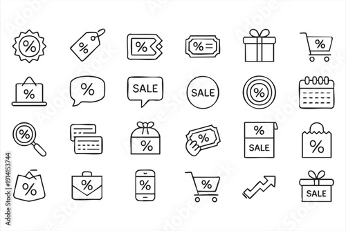 Shopping deal outline graphics with percentage signs