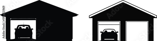 Simple illustration of two garage types with cars