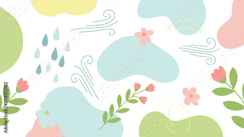 Abstract Spring Weather Pattern with Flowers and Rain.