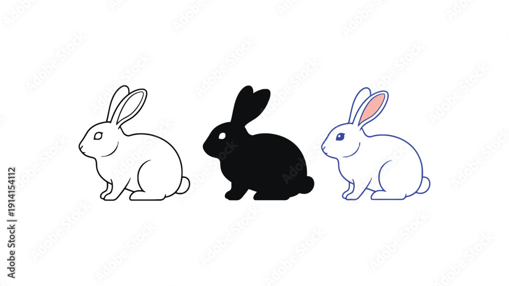 Obraz premium Rabbit vector illustrations in various styles and colors