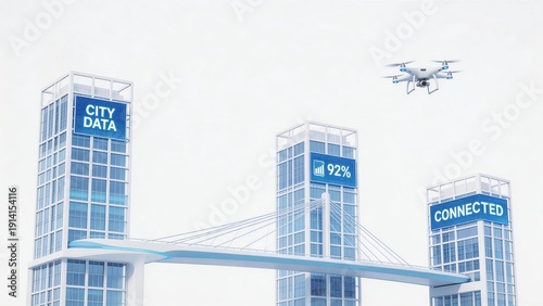 Futuristic city towers with drone