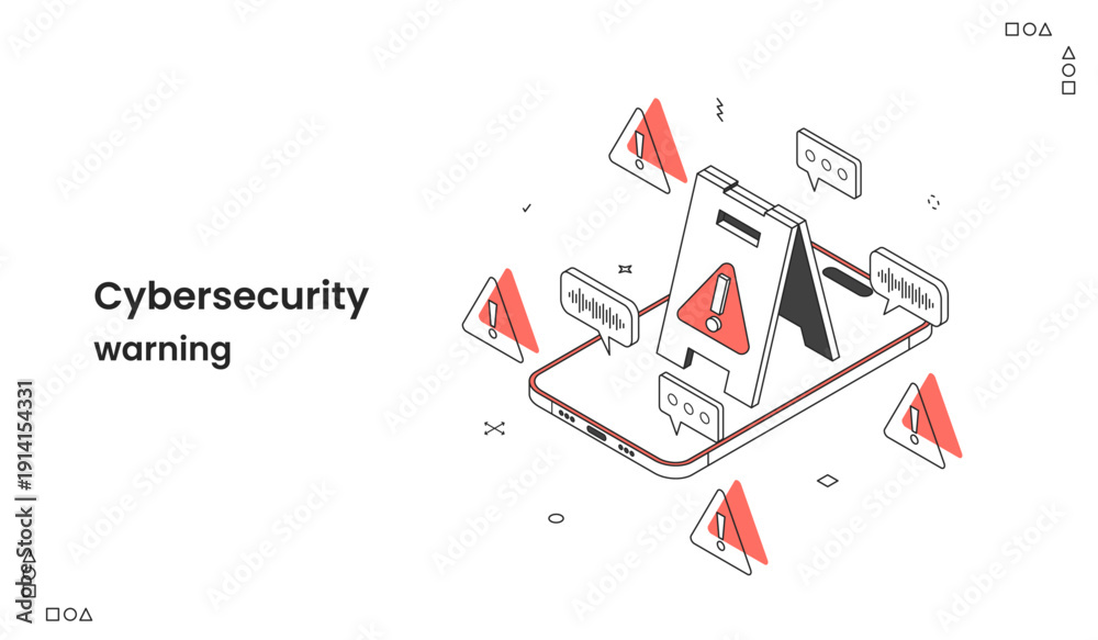 Obraz premium Digital Cybersecurity Warning, Isometric Smartphone Displaying Multiple Threat Alerts and Error Messages