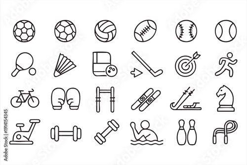 Athletic equipment outline graphics for competition themes