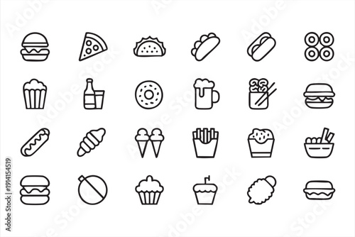 Snack and street food symbol pack for menus