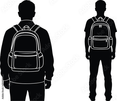 Backpack outline on two human silhouettes