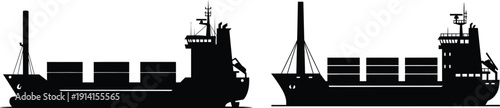 Silhouette of two cargo ships side by side