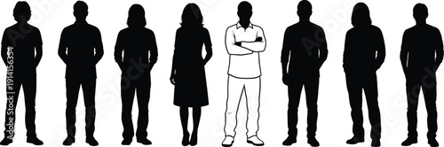 Business people silhouette group with one highlighted person leadership individuality concept isolated