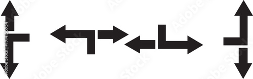 Navigation Road Arrows icon Set. Highway Direction Icons. Black arrows showing diverging and converging paths. Set of black directional arrow icons including U turn, right turn, left turn