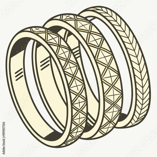 Gold bangles with geometric patterns jewelry stacked
