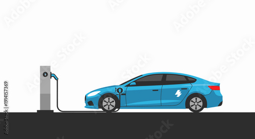 Electric car charging at a public station, showcasing sustainable transportation and green energy technology for a cleaner future.