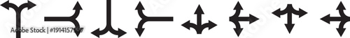 Navigation Road Arrows icon Set. Highway Direction Icons. Black arrows showing diverging and converging paths