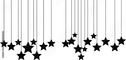 A group of black stars hanging from strings