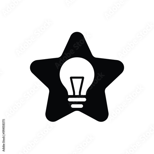 A black star shape contains a bright white light bulb inside
