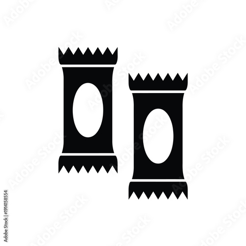 Two black minimalist icons resembling packaged goods with oval shapes