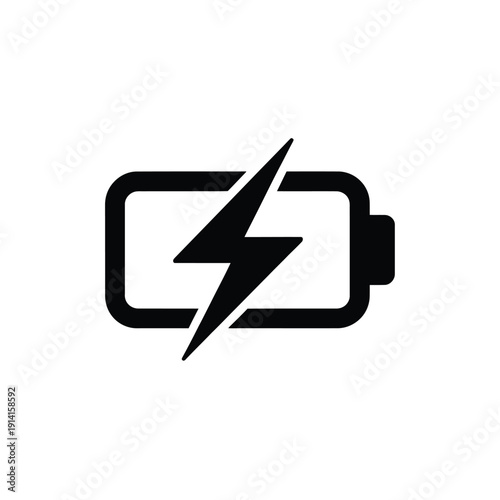 A simple black and white illustration of a charging battery icon