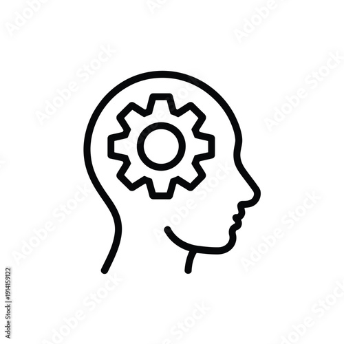 A human head outline containing a gear mechanism inside