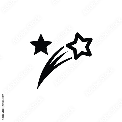 Two black stars with a shooting star trail simple graphic design