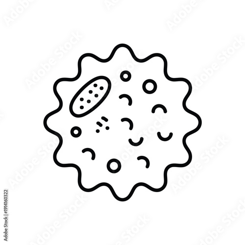 Line art illustration of a cell with internal structures and components