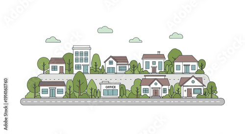 Charming Village Scene with Houses and Trees