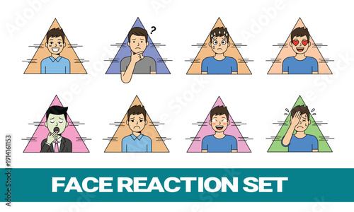 Cartoon Man Facial Expression and Emotion Icon Set