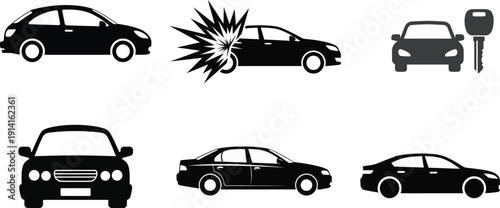 Silhouette of various cars in different positions and a parking meter