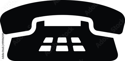 Vector black classic telephone icon with push buttons, isolated on a transparent background, ideal for communication UI, app, or website design.