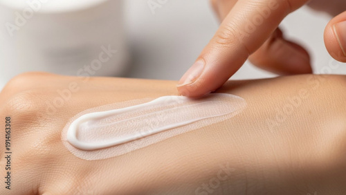 Applying Moisturizing Cream - A Close-Up of Hand and Skincare Routine.