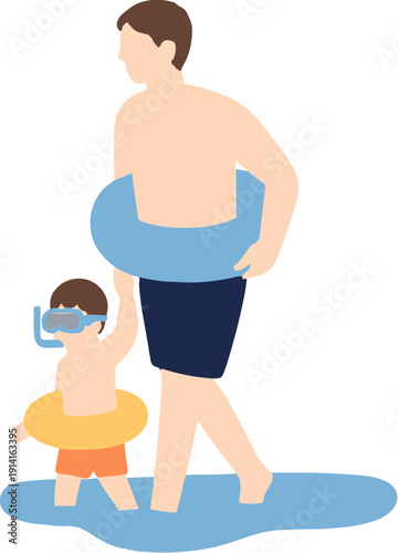 swimming boy and father