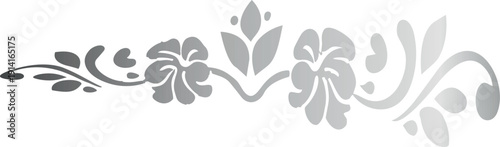 A single elegant silver floral flourish with curved scrolls and ornamental leaf details displayed