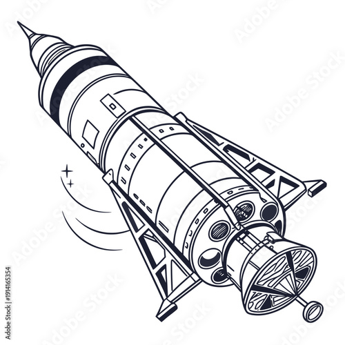 Black and white of a rocket on a launchpad spacecraft