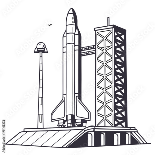 Space Shuttle on Launchpad with Tower rocket spacecraft