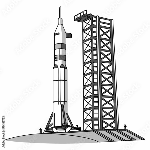 Rocket on launchpad with tower spacecraft launch site 1
