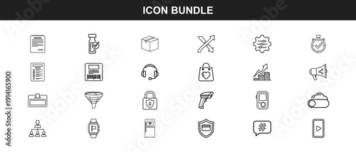 Comprehensive graphic resource pack containing diverse symbols for logistics communication healthcare technology and commercial business industries