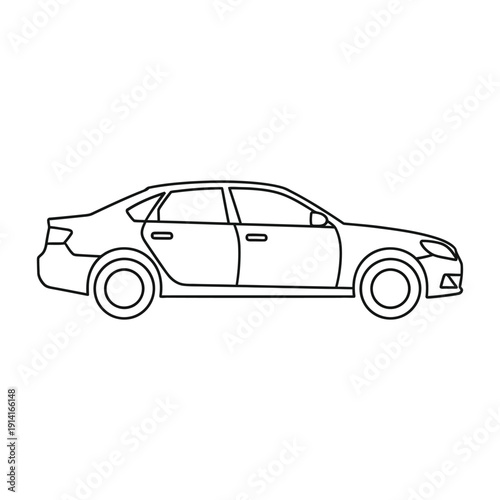 Simple black outline drawing of a standard passenger sedan car shown in profile view against a plain background.
