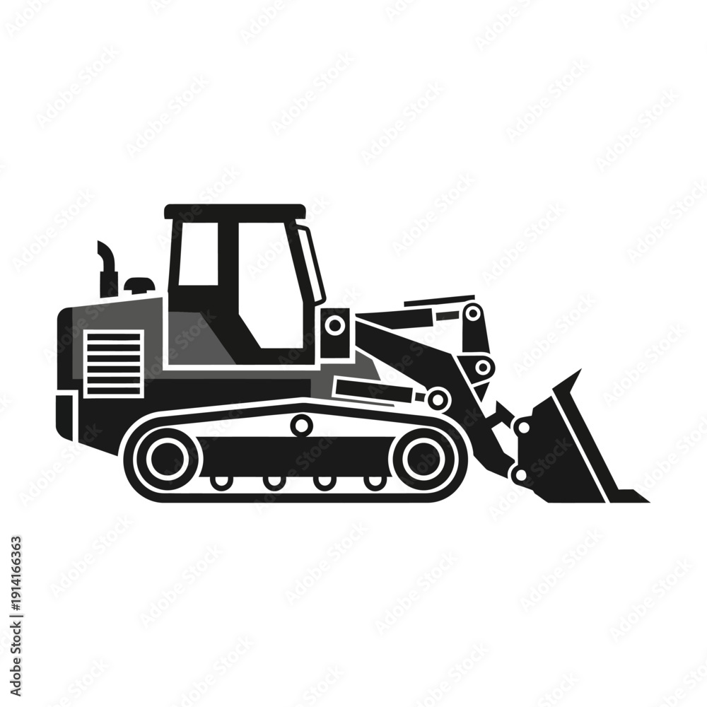 Naklejka premium Bulldozer, Heavy Construction Equipment, Crawler Loader, Industrial Machine